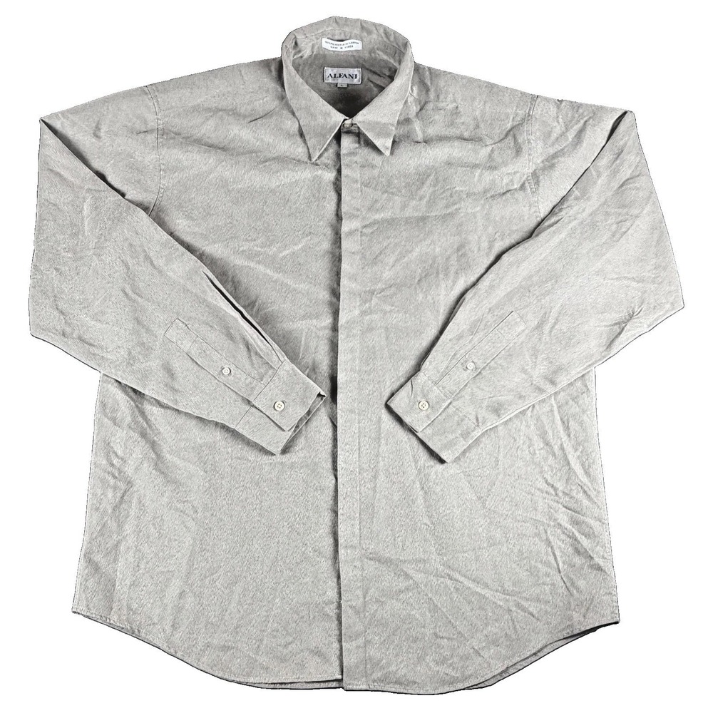Alfani Shirt Mens Large Gray Woven Long Sleeve Button Up Dress Casual Office